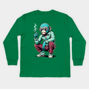 Retro Rebel: 70s Fashion smoking monkey in Shades Kids Long Sleeve T-Shirt